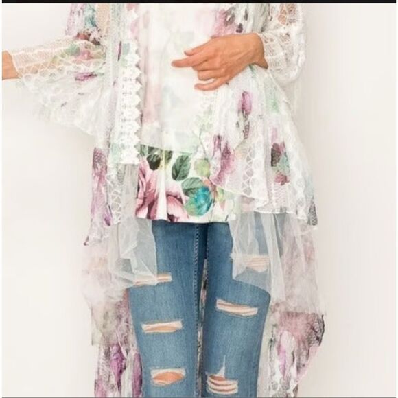 Origami Duster bohemian floral lace kimono cardigan XL - Picture 12 of 12